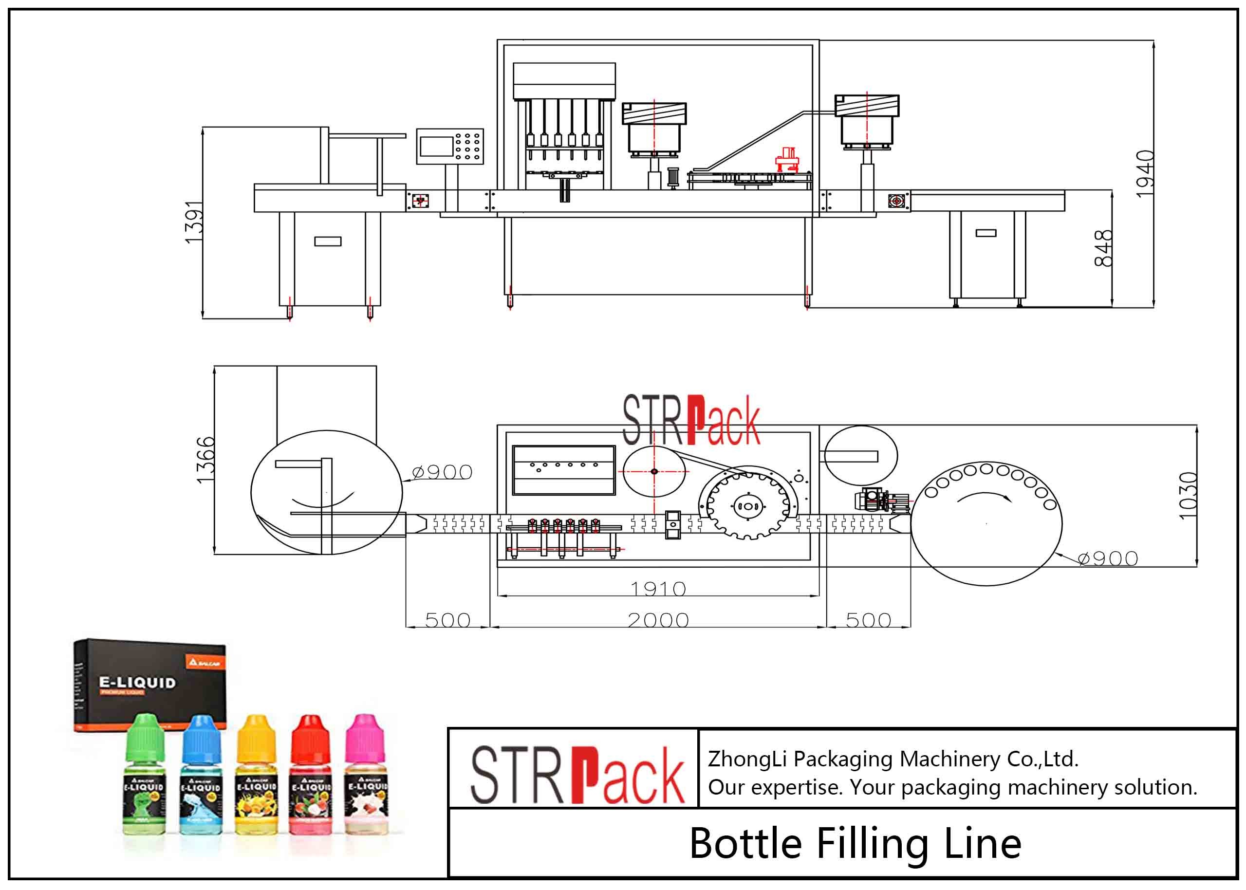 machine de capsulage de remplissage de bouteilles du l'E-liquide 10ml-100ml et chaîne d'emballage de étiquetage avec la pompe à piston
